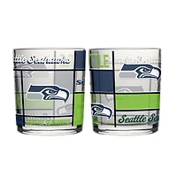 Logo Brands Seattle Seahawks 12oz. Quilted Stained Two-Pack Rocks Glass Set