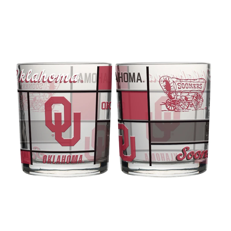Logo Brands Oklahoma Sooners 12oz. Quilted Stained Two-Pack Rocks Glass Set
