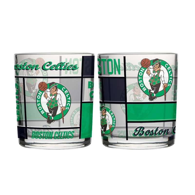 Logo Brands Boston Celtics 12oz. Quilted Stained Two-Pack Rocks Glass Set