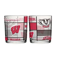 Logo Brands Wisconsin Badgers 12oz. Quilted Stained Two-Pack Rocks Glass Set