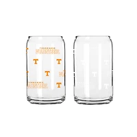 Logo Brands Tennessee Volunteers 16oz. Step And Repeat Glass Can with Lid & Straw 2-Pack