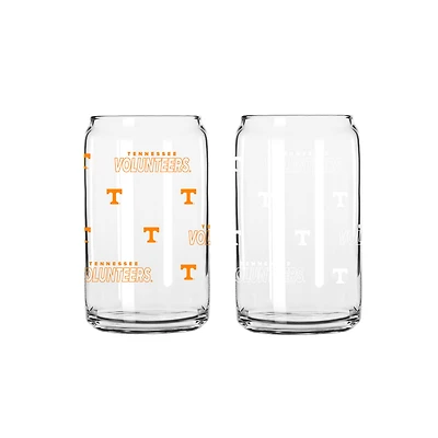 Logo Brands Tennessee Volunteers 16oz. Step And Repeat Glass Can with Lid & Straw 2-Pack