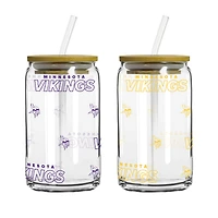 Logo Brands Minnesota Vikings 16oz. Step And Repeat Glass Can with Lid & Straw 2-Pack