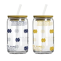 Logo Brands Notre Dame Fighting Irish 16oz. Step And Repeat Glass Can with Lid & Straw 2-Pack
