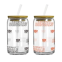 Logo Brands Cincinnati Bengals 16oz. Step And Repeat Glass Can with Lid & Straw 2-Pack