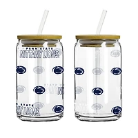Logo Brands Penn State Nittany Lions 16oz. Step And Repeat Glass Can with Lid & Straw 2-Pack