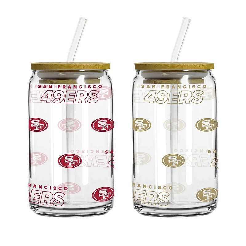 Logo Brands San Francisco 49ers 16oz. Step And Repeat Glass Can with Lid & Straw 2-Pack