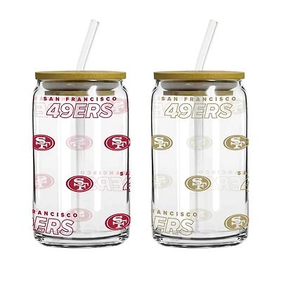 Logo Brands San Francisco 49ers 16oz. Step And Repeat Glass Can with Lid & Straw 2-Pack