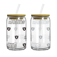 Logo Brands Las Vegas Raiders 16oz. Step And Repeat Glass Can with Lid & Straw 2-Pack