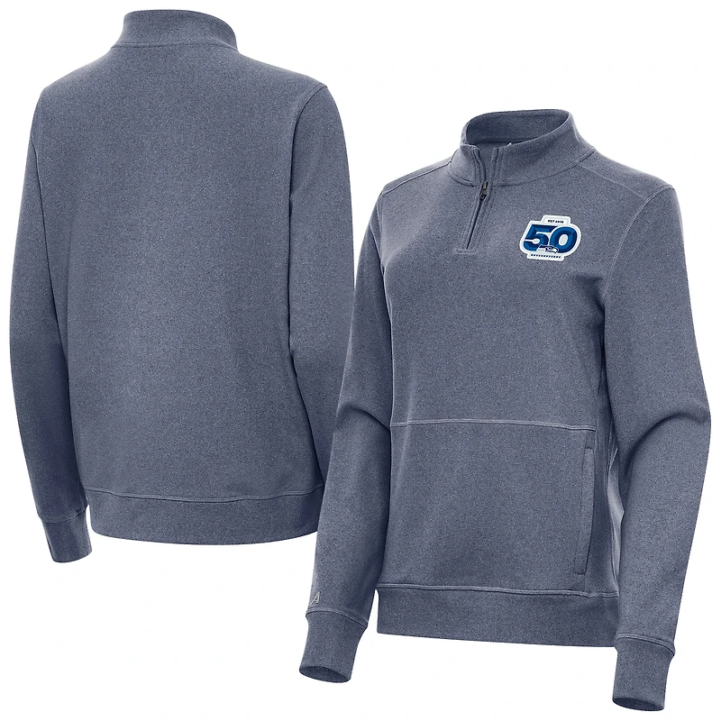 Women's Antigua  Heather Navy Seattle Seahawks 50th Season Crush Quarter-Zip Pullover