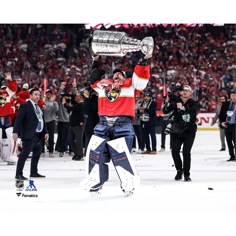 Sergei Bobrovsky Florida Panthers Unsigned 2025 Stanley Cup Champions Raising Cup Photograph