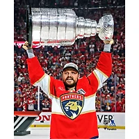 Sam Reinhart Florida Panthers Unsigned 2025 Stanley Cup Champions Raising Cup Photograph