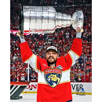 Sam Reinhart Florida Panthers Unsigned 2025 Stanley Cup Champions Raising Cup Photograph