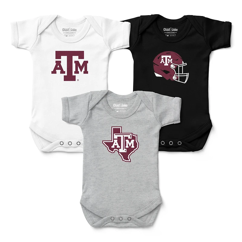 Newborn & Infant Chad Jake White/Gray/ Texas A&M Aggies Three-Pack Primary Logo Bodysuit Set