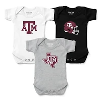 Newborn & Infant Chad Jake White/Gray/ Texas A&M Aggies Three-Pack Primary Logo Bodysuit Set