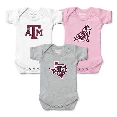 Newborn & Infant Chad Jake White/Gray/ Texas A&M Aggies Three-Pack Primary Logo Bodysuit Set