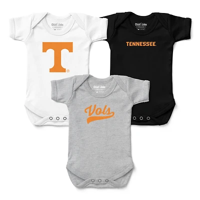 Newborn & Infant Chad Jake White/Gray/Black Tennessee Volunteers Three-Pack Primary Logo Bodysuit Set