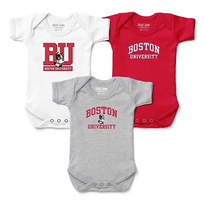 Newborn & Infant Chad Jake White/Gray/Scarlet Boston University Three-Pack Primary Logo Bodysuit Set