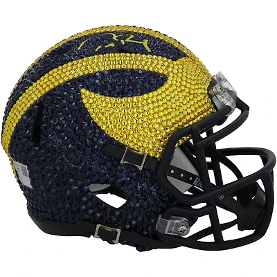 Tom Brady Michigan Wolverines Autographed Swarovski Crystal Riddell Speed Mini Helmet - Art by Rock On Sports