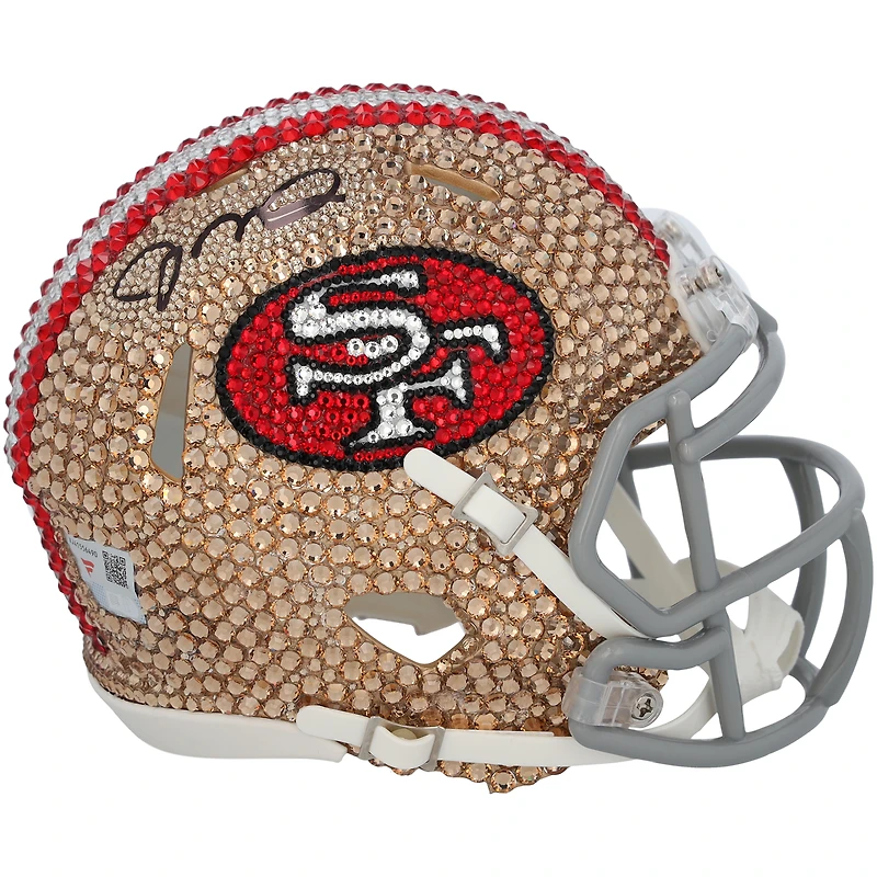 Joe Montana San Francisco 49ers Autographed Swarovski Crystal 1964-1995 Throwback Riddell Speed Mini Helmet - Art by Rock On Sports