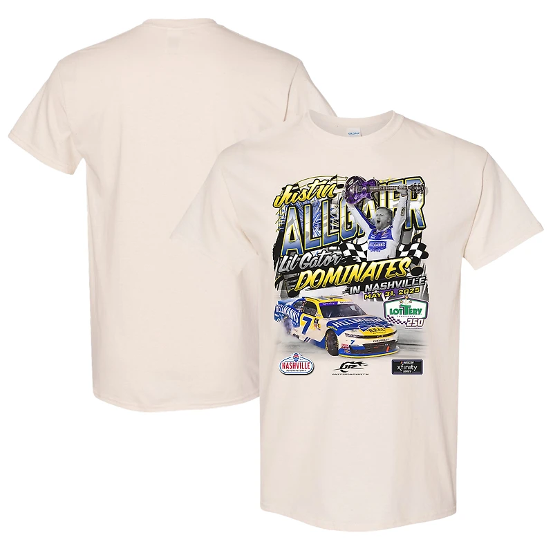 Men's Checkered Flag Sports Natural Justin Allgaier 2025 Tennessee Lottery 250 Race Win T-Shirt