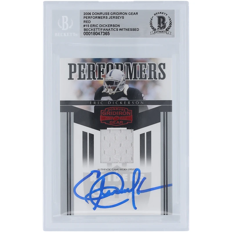 Eric Dickerson Los Angeles Raiders Autographed 2006 Donruss Gridiron Gear Red Performers Jersey Relic #PR-15 Beckett Fanatics Witnessed Authenticated Card