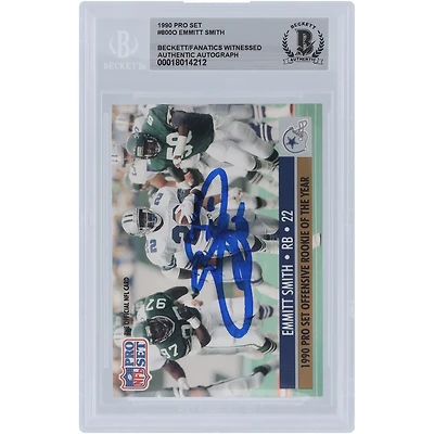 Emmitt Smith Dallas Cowboys Autographed 1990 Pro Set Offensive Rookie of the Year #800 Beckett Fanatics Witnessed Authenticated Rookie Card