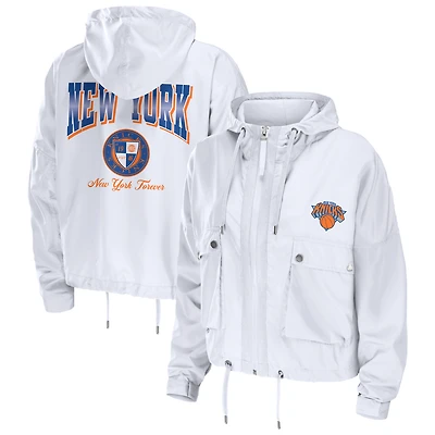 Women's WEAR by Erin Andrews White New York Knicks Cropped Full-Zip Windbreaker Jacket