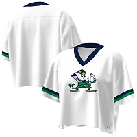 Women's Under Armour White Notre Dame Fighting Irish Fashion Jersey Boxy Cropped V-Neck T-Shirt