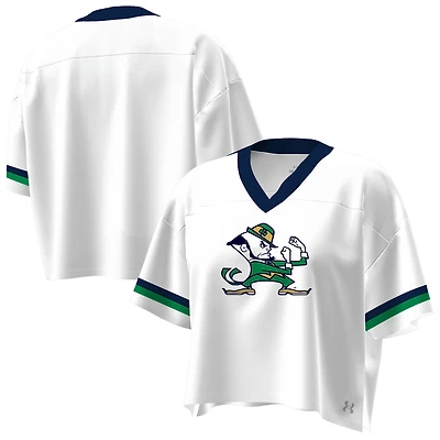 Women's Under Armour White Notre Dame Fighting Irish Fashion Jersey Boxy Cropped V-Neck T-Shirt
