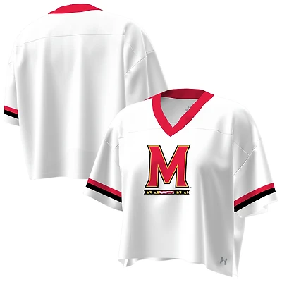 Women's Under Armour White Maryland Terrapins Fashion Jersey Boxy Cropped V-Neck T-Shirt