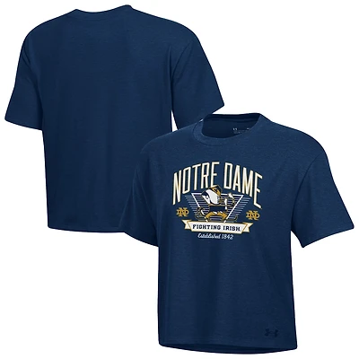 Women's Under Armour Navy Notre Dame Fighting Irish Essentials Icon Ultra-Soft Tri-Blend Boxy Cropped Performance T-Shirt