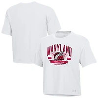 Women's Under Armour White Maryland Terrapins Essentials Icon Ultra-Soft Tri-Blend Boxy Cropped T-Shirt