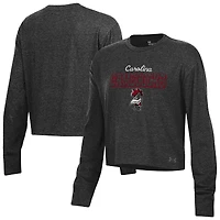 Women's Under Armour Heather Black South Carolina Gamecocks Essentials Icon Ultra-Soft Cropped Long Sleeve Tri-Blend Performance T-Shirt