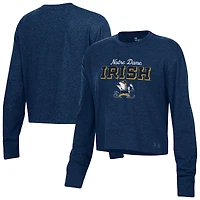Women's Under Armour Heather Navy Notre Dame Fighting Irish Essentials Icon Ultra-Soft Cropped Long Sleeve Tri-Blend Performance T-Shirt