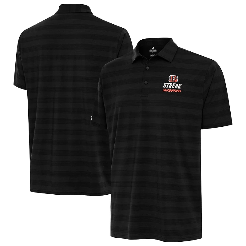 Men's Antigua Black Cincinnati Bengals Streak Tunnel Polo