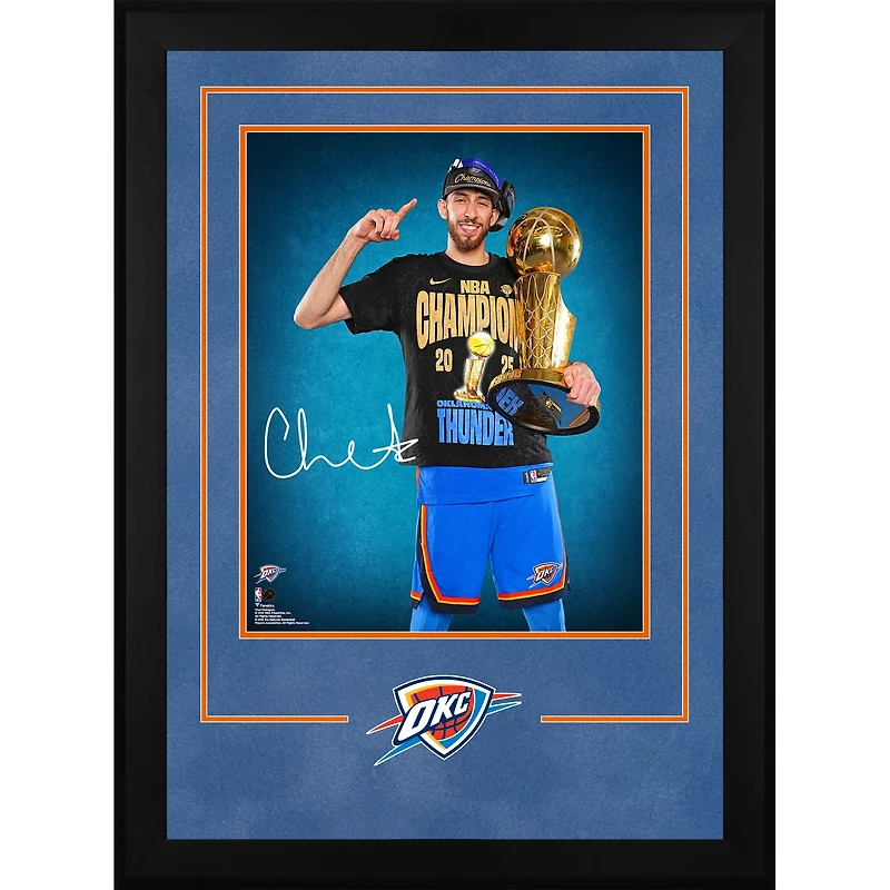 Chet Holmgren Oklahoma City Thunder Autographed Deluxe Framed 16" x 20" 2025 NBA Finals Champions Trophy Photograph