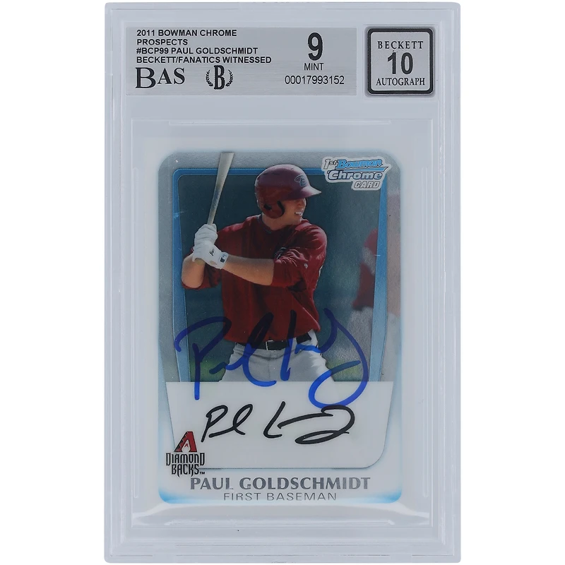 Paul Goldschmidt Arizona Diamondbacks Autographed 2011 Bowman Chrome Prospects #BCP99 Beckett Fanatics Witnessed Authenticated 9/10 Card