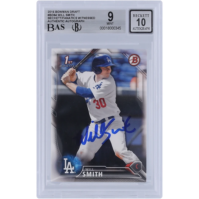 Will Smith Los Angeles Dodgers Autographed 2016 Bowman Draft #BD-84 Beckett Fanatics Witnessed Authenticated 9/10 Card