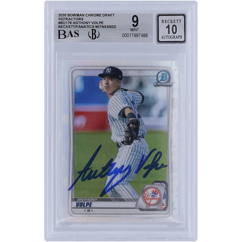 Anthony Volpe New York Yankees Autographed 2020 Bowman Chrome Draft Refractor #BD-178 Beckett Fanatics Witnessed Authenticated 9/10 Card