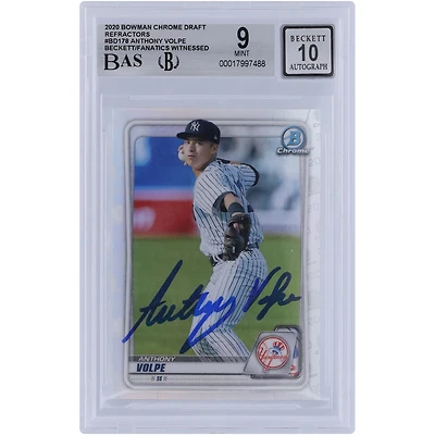 Anthony Volpe New York Yankees Autographed 2020 Bowman Chrome Draft Refractor #BD-178 Beckett Fanatics Witnessed Authenticated 9/10 Card
