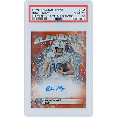 Drake Maye North Carolina Tar Heels Autographed 2023 Bowman Best U Elements Orange Refractor #ETGA-DM #19/25 PSA Authenticated 10 Card