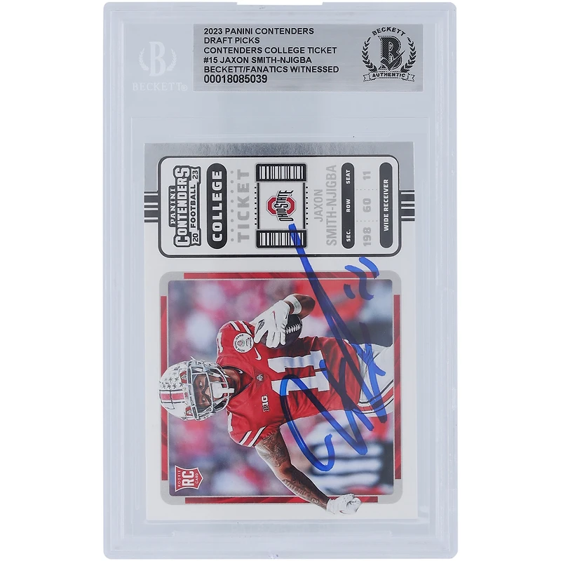 Jaxon Smith-Njigba Ohio State Buckeyes Autographed 2023 Panini Chronicles Contenders Draft Picks College Ticket #15 Beckett Fanatics Witnessed Authenticated Rookie Card