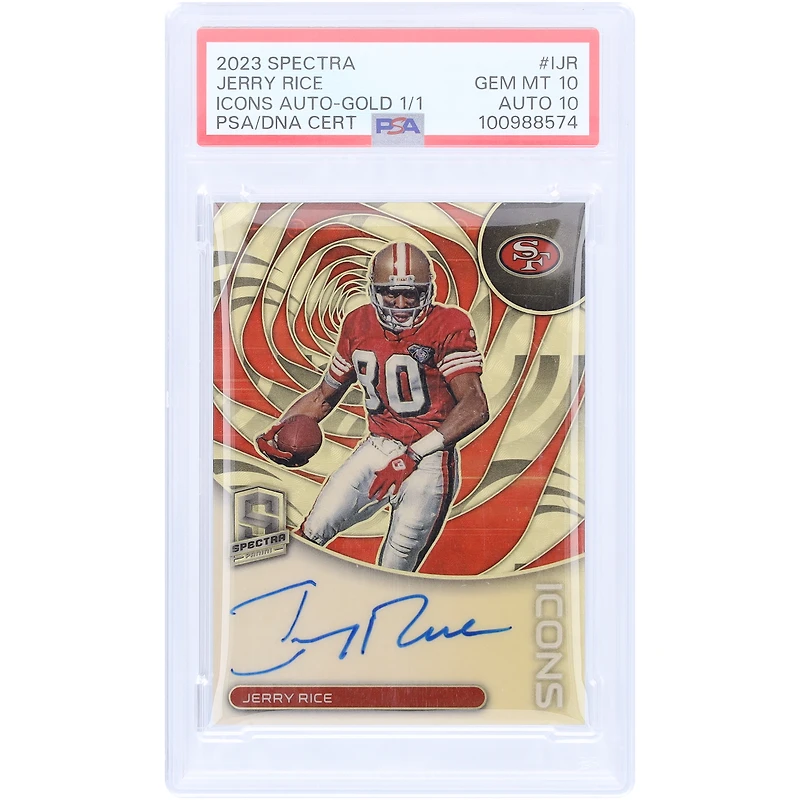 Jerry Rice San Francisco 49ers Autographed 2023 Panini Spectra Gold Vinyl Prizm #I-JR #1/1 PSA Authenticated 10/10 Card