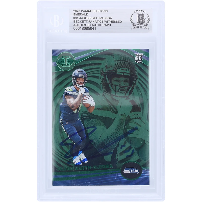 Jaxon Smith-Njigba Seattle Seahawks Autographed 2023 Panini Illusions Emerald #91 Beckett Fanatics Witnessed Authenticated Rookie Card