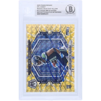 Jaxon Smith-Njigba Seattle Seahawks Autographed 2023 Panini Mosaic NFL Debut Mosaic Reactive Yellow #ND-12 Beckett Fanatics Witnessed Authenticated Rookie Card
