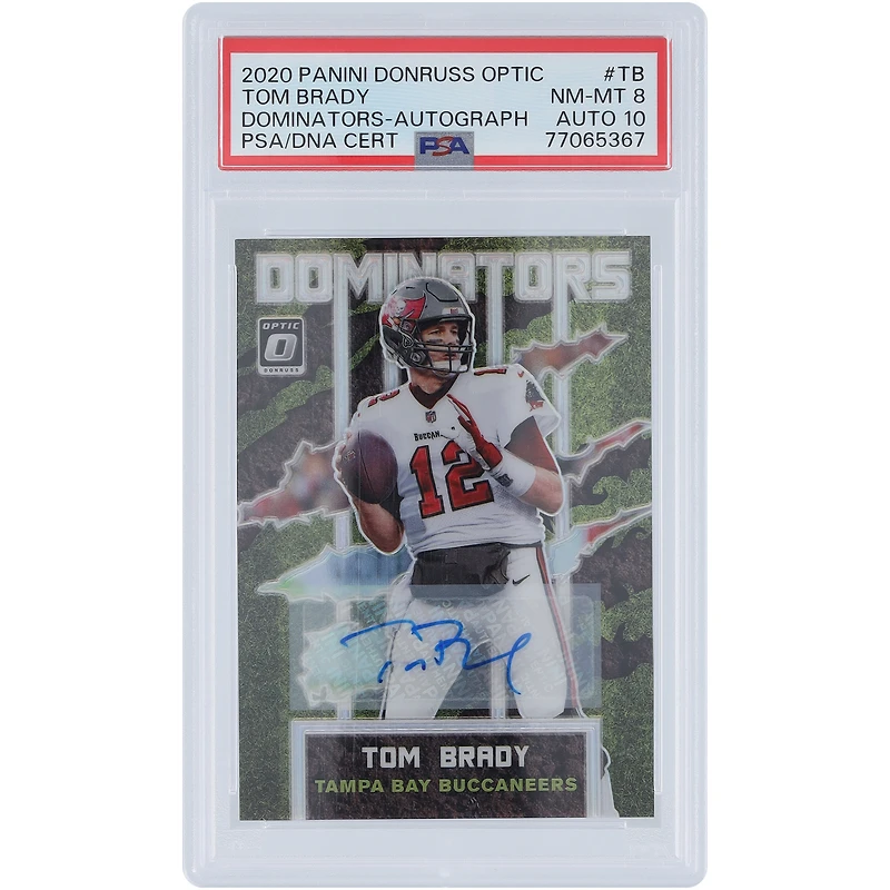 Tom Brady Tampa Bay Buccaneers Autographed 2020 Panini Donruss Optic Dominators #DM-TB #4/5 PSA Authenticated 8/10 Card