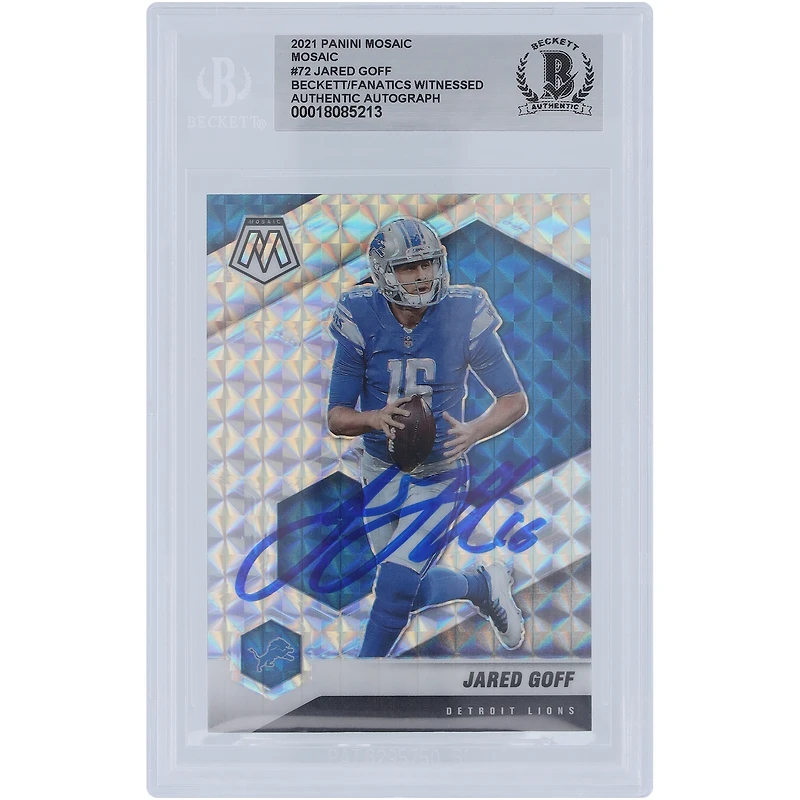 Jared Goff Detroit Lions Autographed 2021 Panini Mosaic Mosaic Prizm #72 Beckett Fanatics Witnessed Authenticated Card