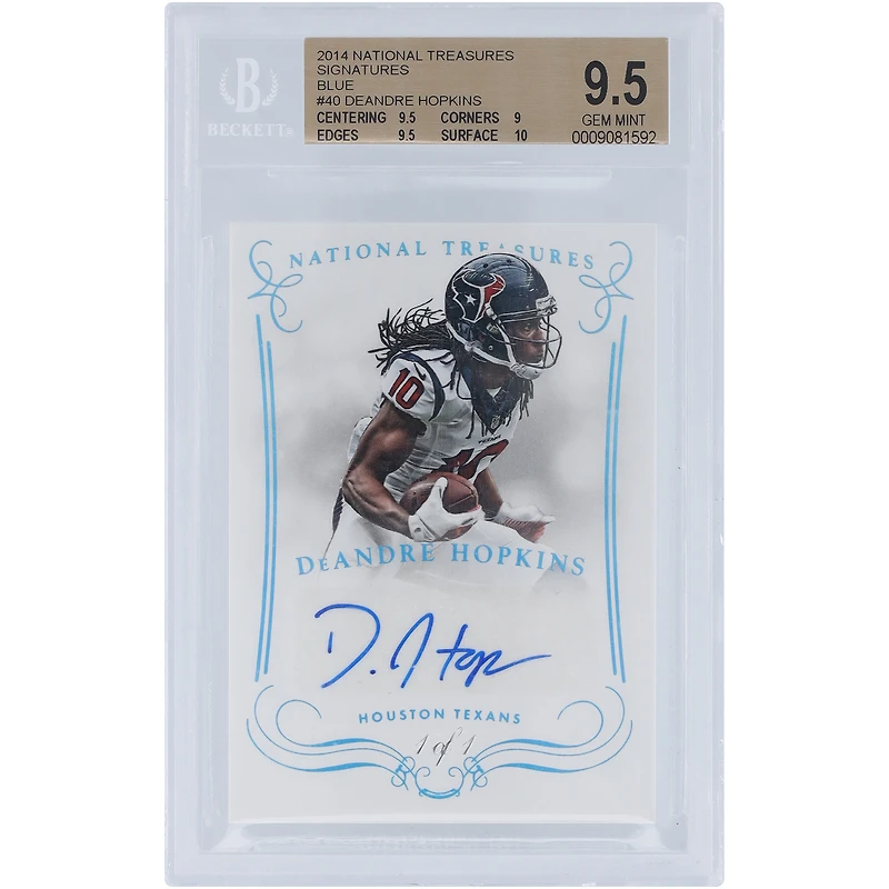 DeAndre Hopkins Houston Texans Autographed 2014 Panini National Treasures Blue #S-DH #1/1 BGS Authenticated 9.5/10 Card - 9.5,9,9.5,10 Subgrades