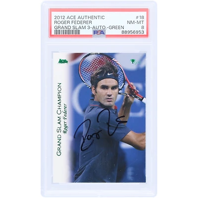 Roger Federer Autographed 2012 Ace Authentic Grand Slam Champion Green #18 PSA Authenticated 8 Card